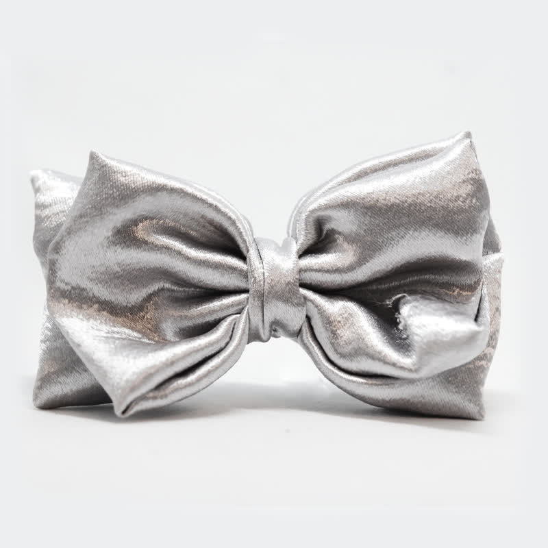 Men's Cool Future Metallic Silver Double Layers Bow Tie - Image 5