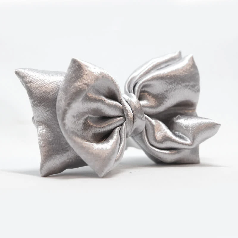Men's Cool Future Metallic Silver Double Layers Bow Tie - Image 7