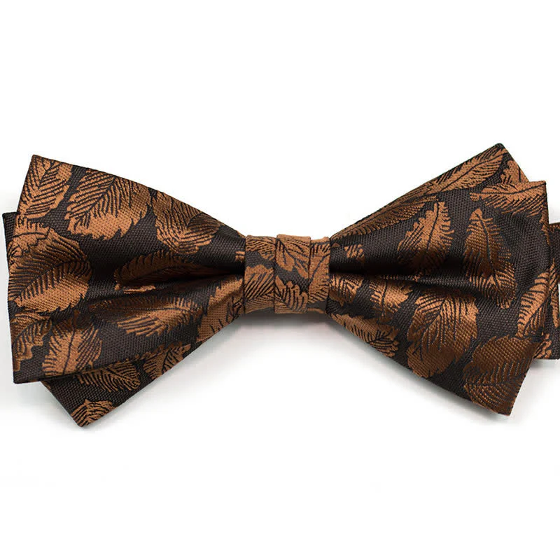 Men's Copper Leaf Print Brown Bow Tie Necktie - Image 5