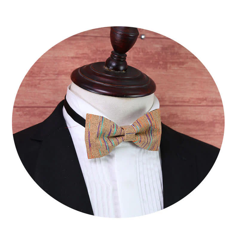 Men's Cork Graphic Lines Wooden Bow Tie - Image 2