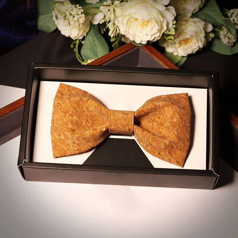 Men's Creative Cork Wood Pattern Party Bow Tie - Image 2
