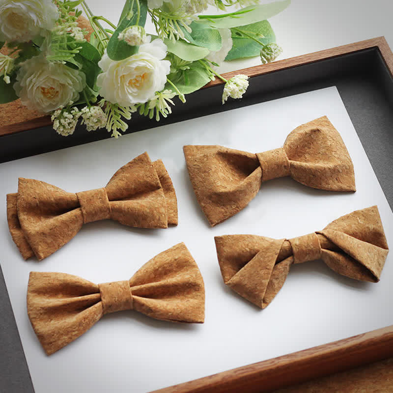 Men's Creative Cork Wood Pattern Party Bow Tie - Image 4