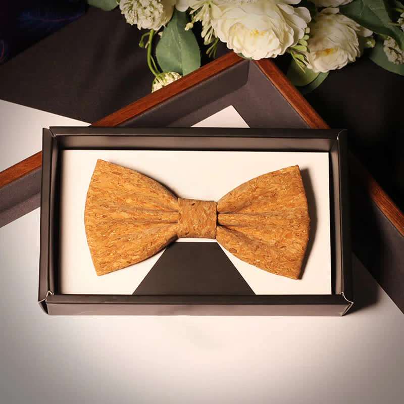 Men's Creative Cork Wood Pattern Party Bow Tie - Image 8
