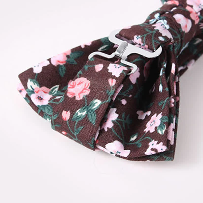 Men's Cotton Floral Print Double Layered Bow Tie - Image 6