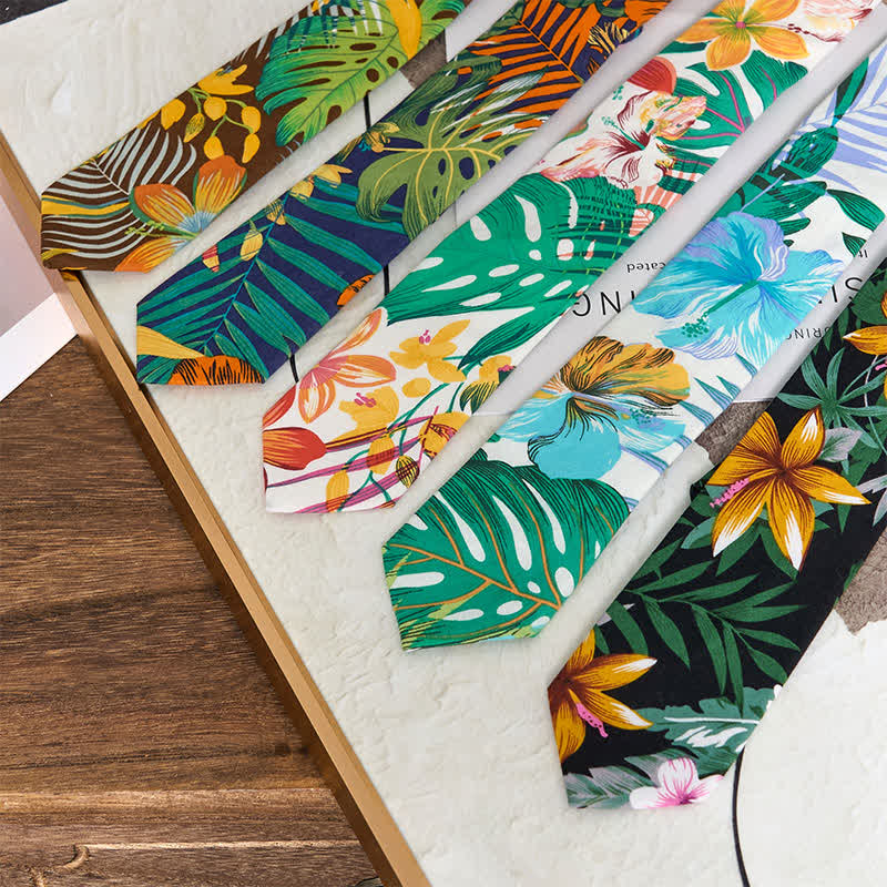 Men's Cotton Printed Floral Skinny Necktie - Image 3