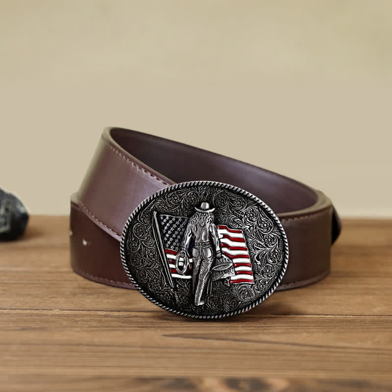 Men's DIY Cowboy American Flag Buckle Leather Belt - Image 13