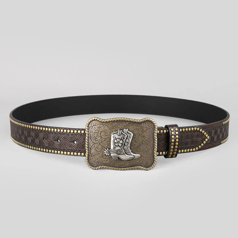 Men's Cowboy Boots Geometric Buckle Leather Belt - Image 3