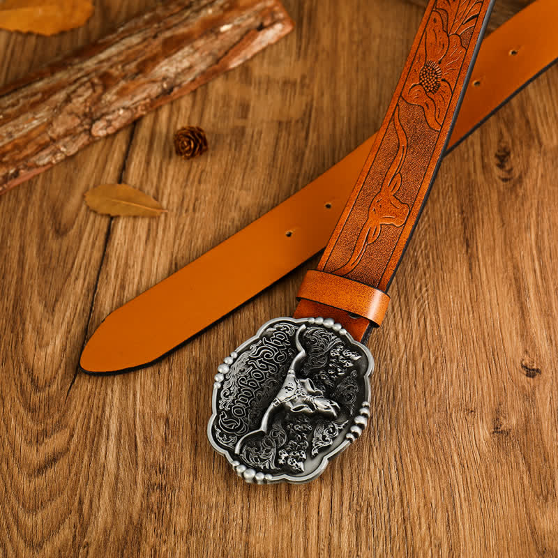 Men's Cowboy Gothic Skull Bull Leather Belt - Image 4
