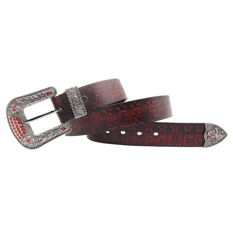 Men's Cowboy Pattern Carved Buckle Leather Belt - Image 16