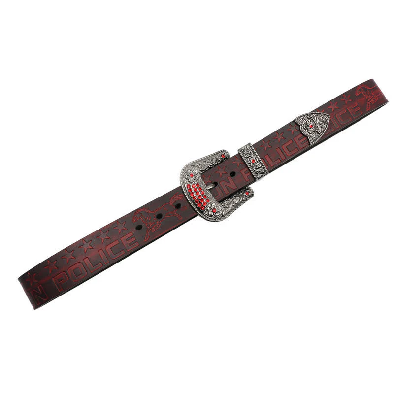 Men's Cowboy Pattern Carved Buckle Leather Belt - Image 20