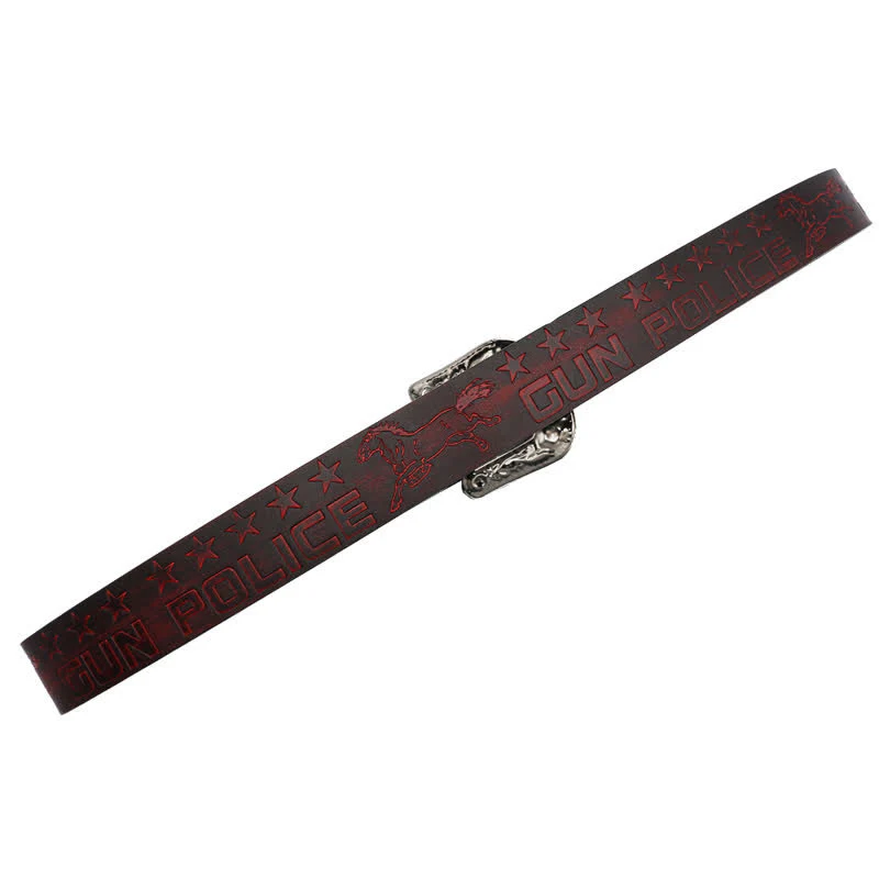 Men's Cowboy Pattern Carved Buckle Leather Belt - Image 21