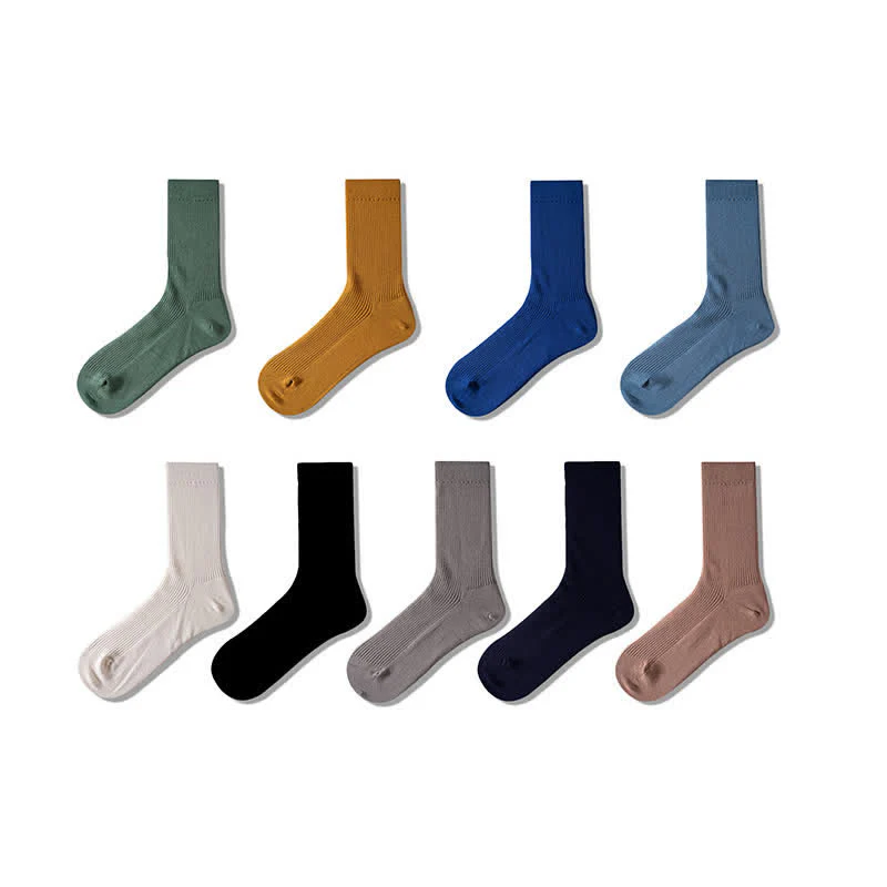 Men's Cozy Solid Color Ribbed Cotton Socks - Image 2