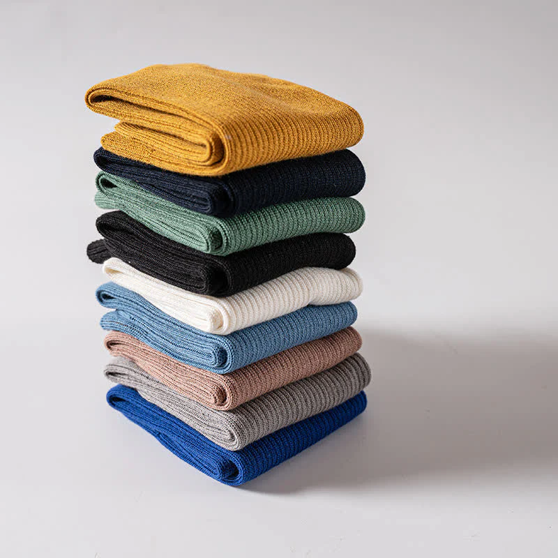 Men's Cozy Solid Color Ribbed Cotton Socks - Image 8