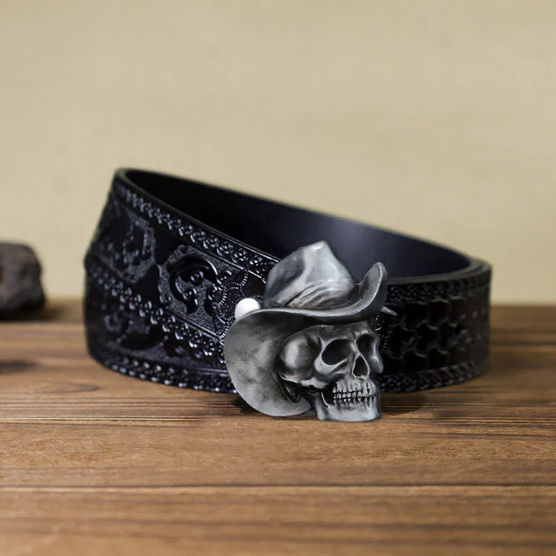 Men's DIY Creative Skull Head With Hat Buckle Leather Belt - Image 10