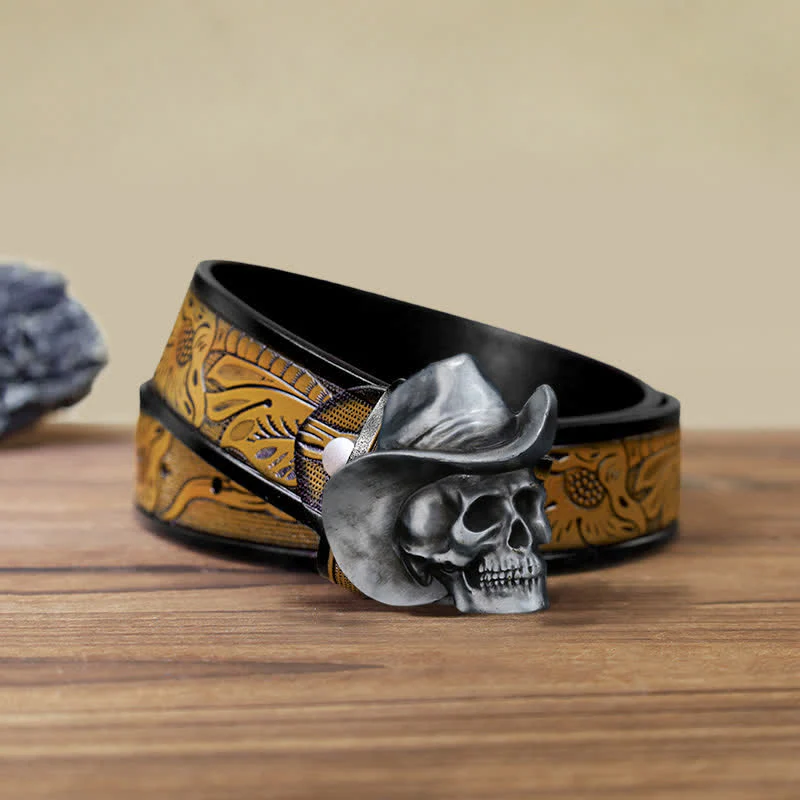 Men's DIY Creative Skull Head With Hat Buckle Leather Belt - Image 14