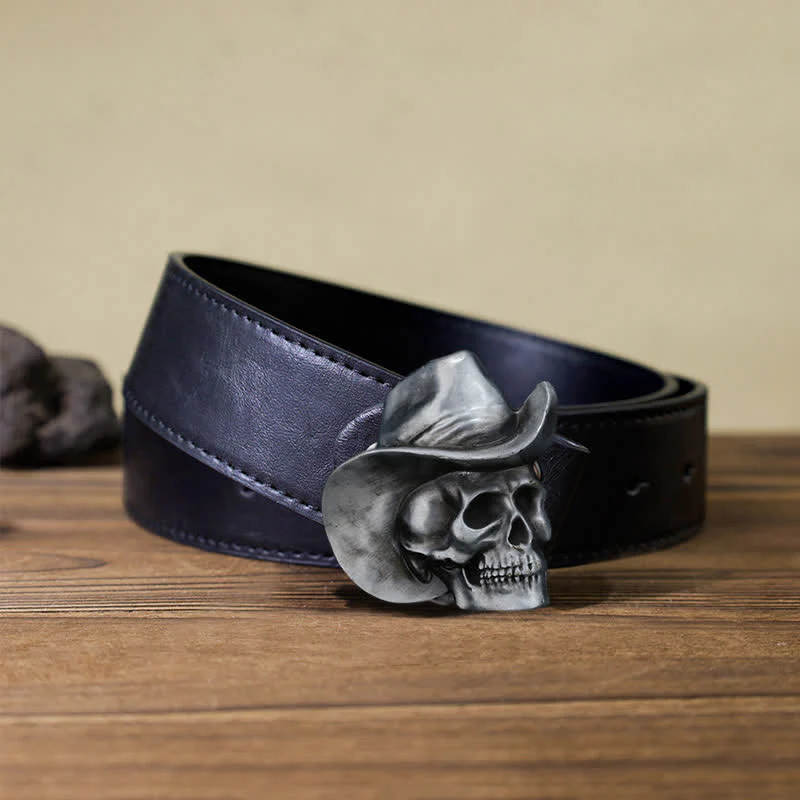 Men's DIY Creative Skull Head With Hat Buckle Leather Belt - Image 4