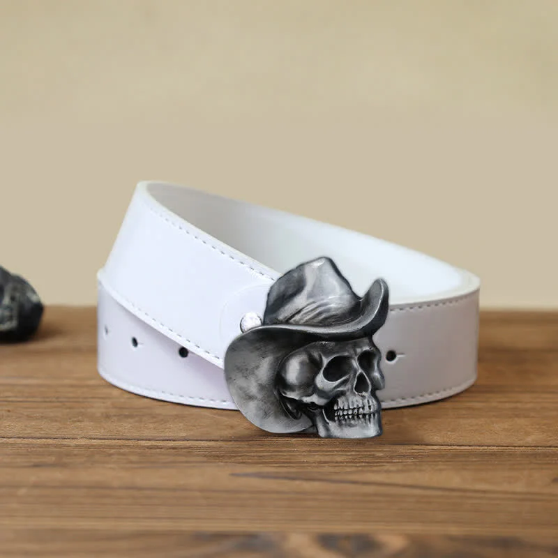 Men's DIY Creative Skull Head With Hat Buckle Leather Belt - Image 6