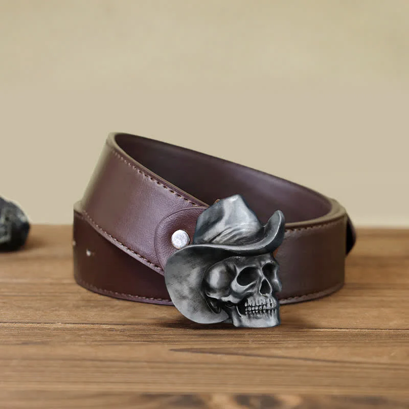 Men's DIY Creative Skull Head With Hat Buckle Leather Belt - Image 8