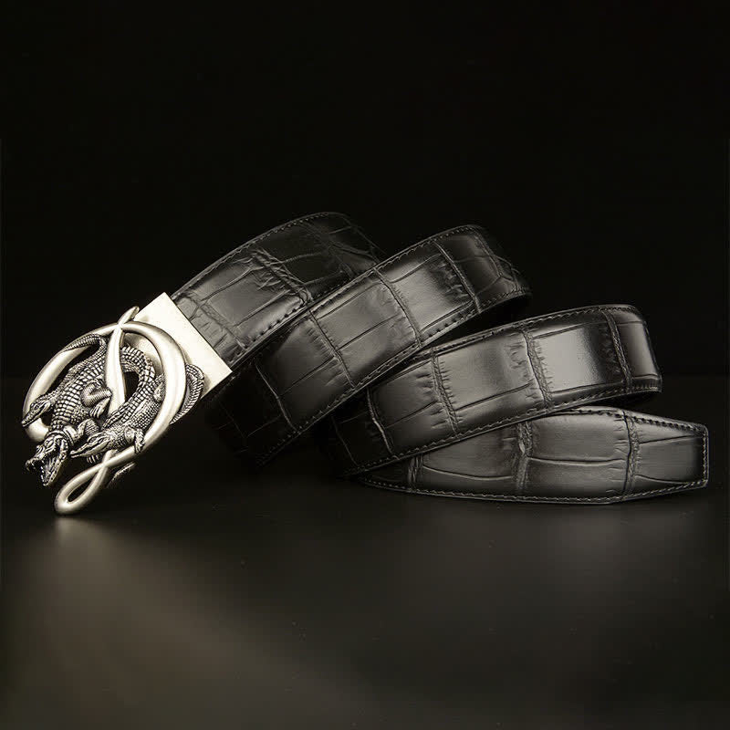 Men's Crocodile Buckle Alligator Pattern Leather Belt - Image 10