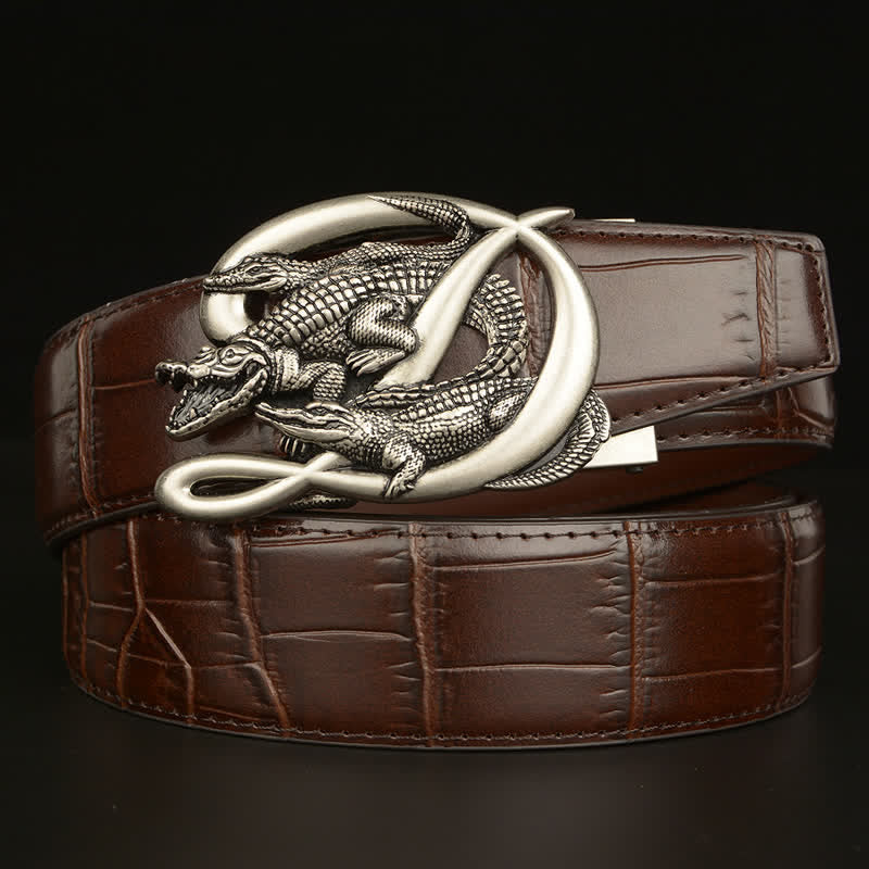 Men's Crocodile Buckle Alligator Pattern Leather Belt - Image 11