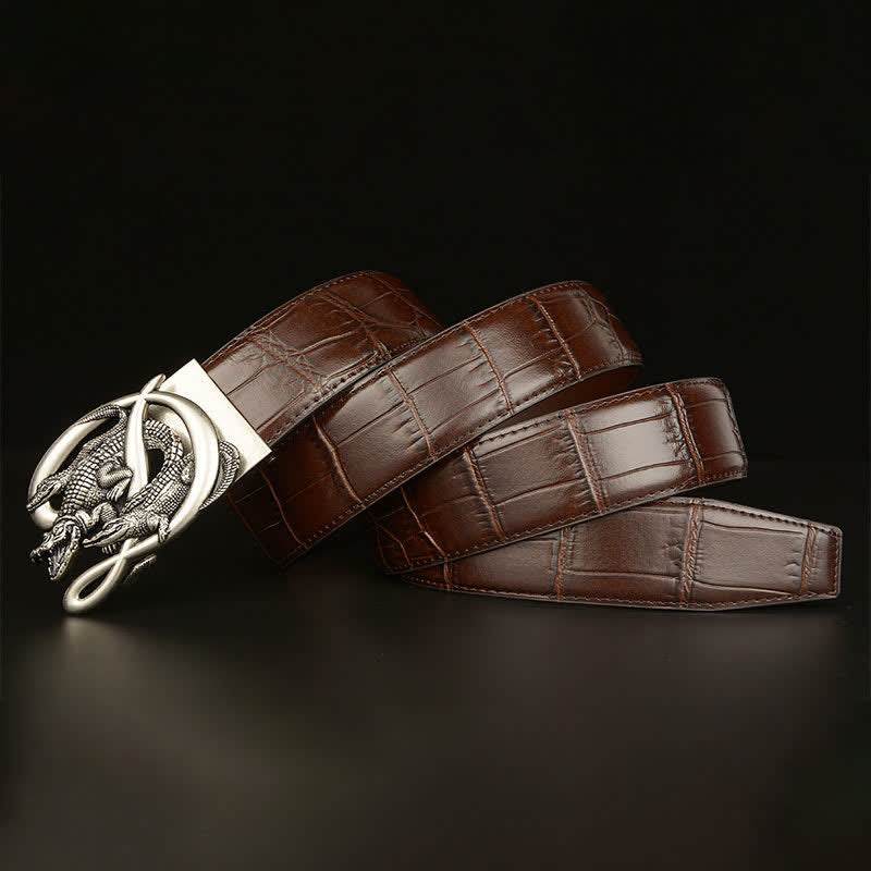 Men's Crocodile Buckle Alligator Pattern Leather Belt - Image 12