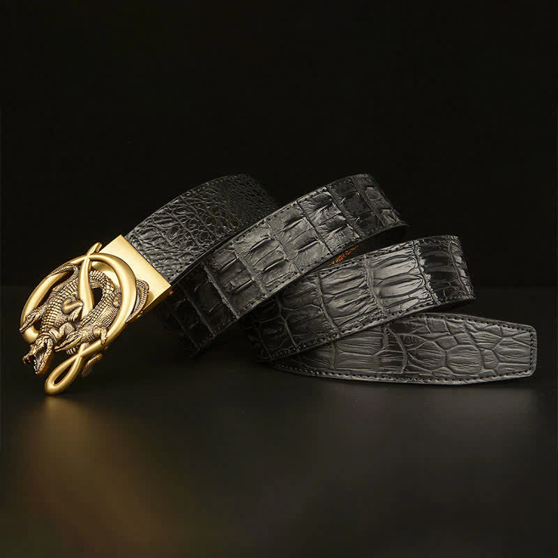 Men's Crocodile Buckle Alligator Pattern Leather Belt - Image 14