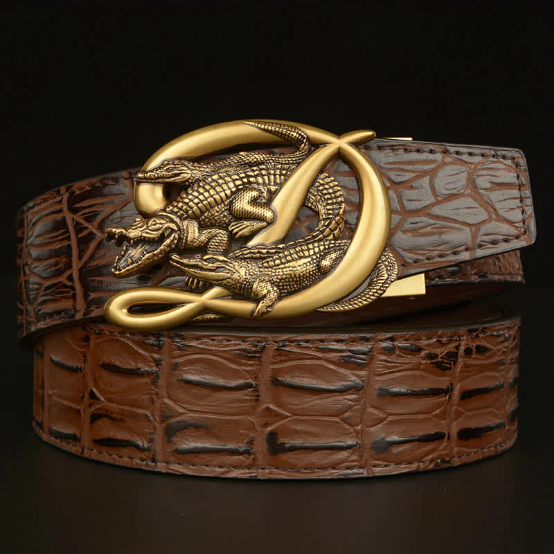 Men's Crocodile Buckle Alligator Pattern Leather Belt - Image 16