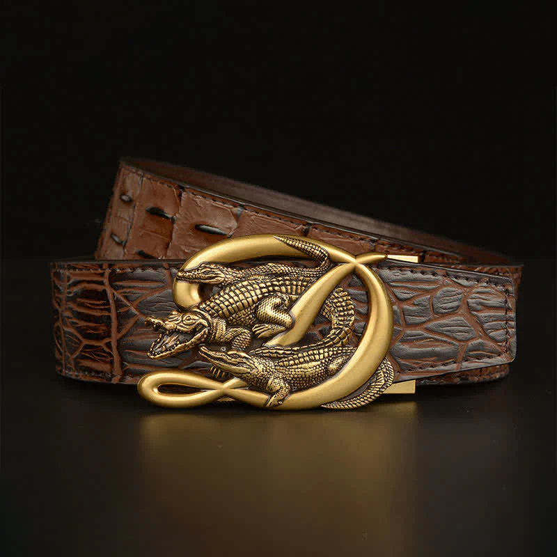 Men's Crocodile Buckle Alligator Pattern Leather Belt - Image 17