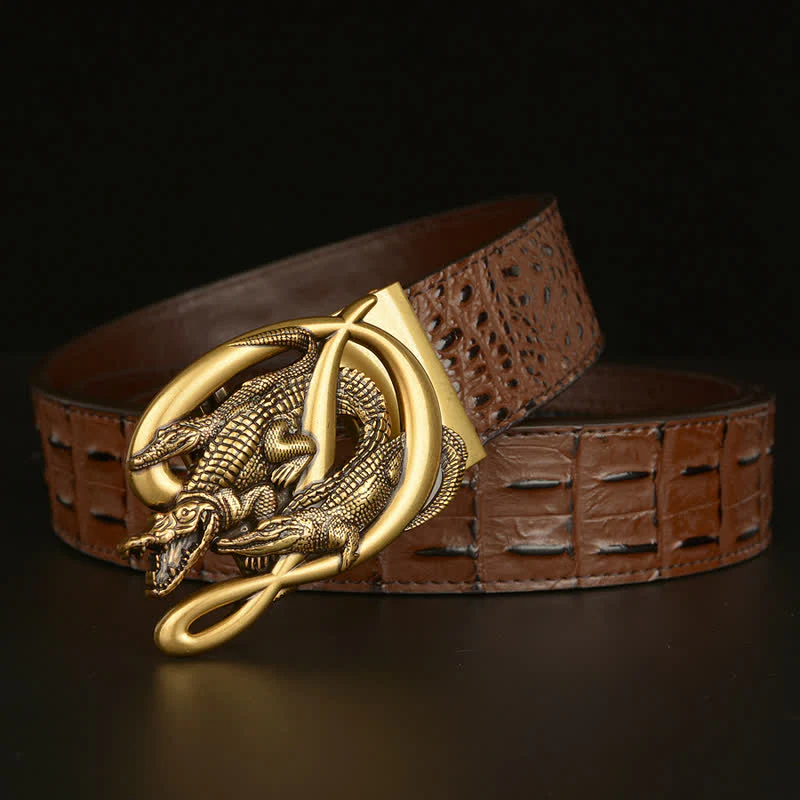 Men's Crocodile Buckle Alligator Pattern Leather Belt - Image 18