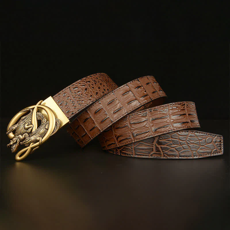 Men's Crocodile Buckle Alligator Pattern Leather Belt - Image 19