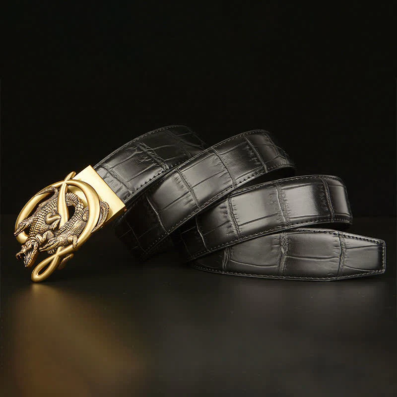 Men's Crocodile Buckle Alligator Pattern Leather Belt - Image 2