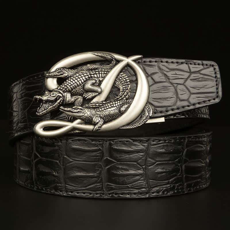 Men's Crocodile Buckle Alligator Pattern Leather Belt - Image 20