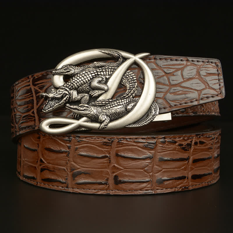 Men's Crocodile Buckle Alligator Pattern Leather Belt - Image 22