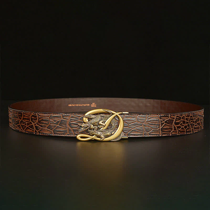 Men's Crocodile Buckle Alligator Pattern Leather Belt - Image 23