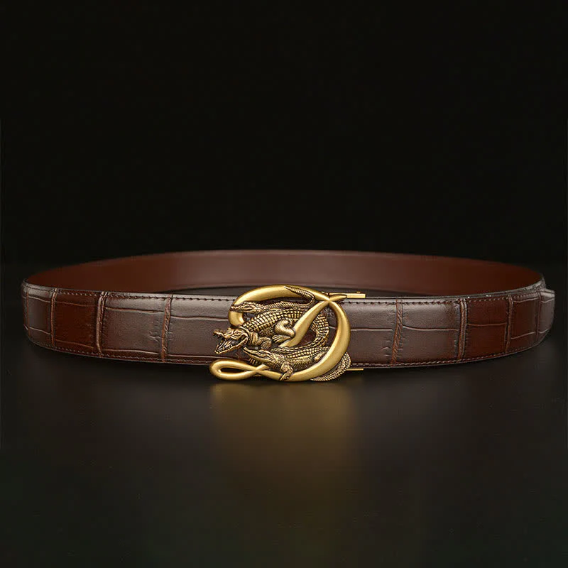 Men's Crocodile Buckle Alligator Pattern Leather Belt - Image 8