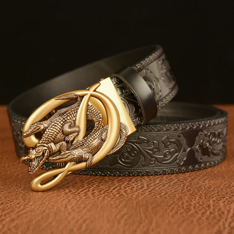 Men's Crocodile Buckle Embossing Leather Belt - Image 11