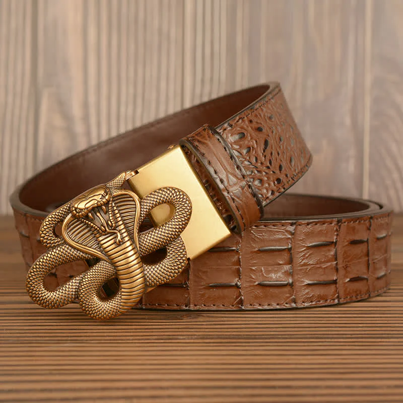 Men's Curled Cobra Alligator Pattern Leather Belt - Image 15