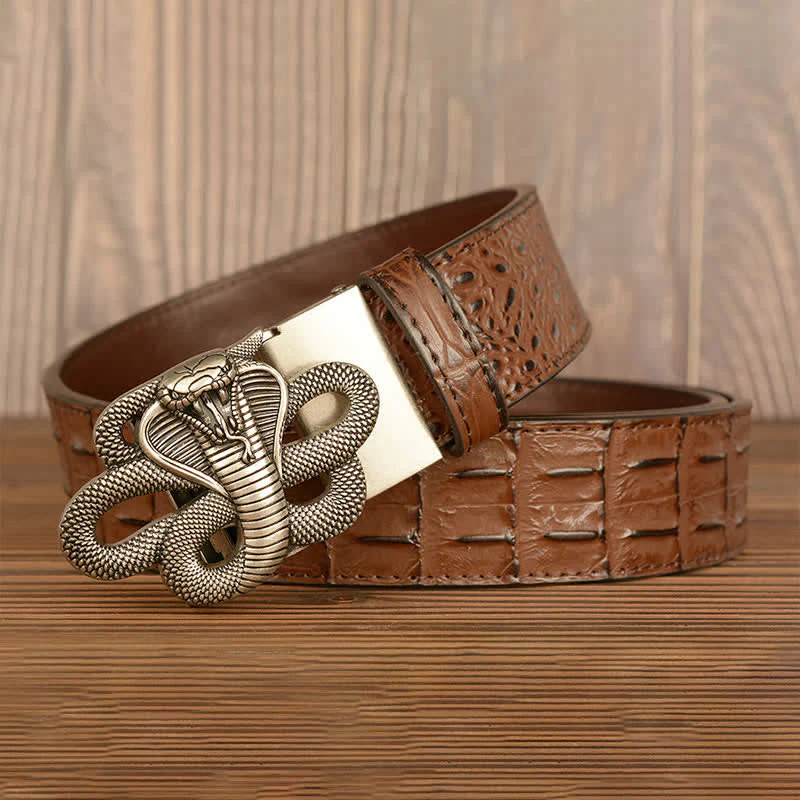 Men's Curled Cobra Alligator Pattern Leather Belt - Image 20