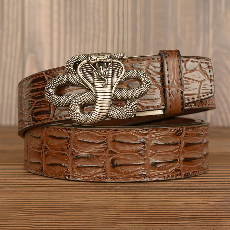 Men's Curled Cobra Alligator Pattern Leather Belt - Image 21