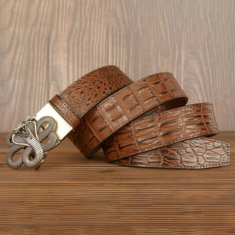 Men's Curled Cobra Alligator Pattern Leather Belt - Image 22