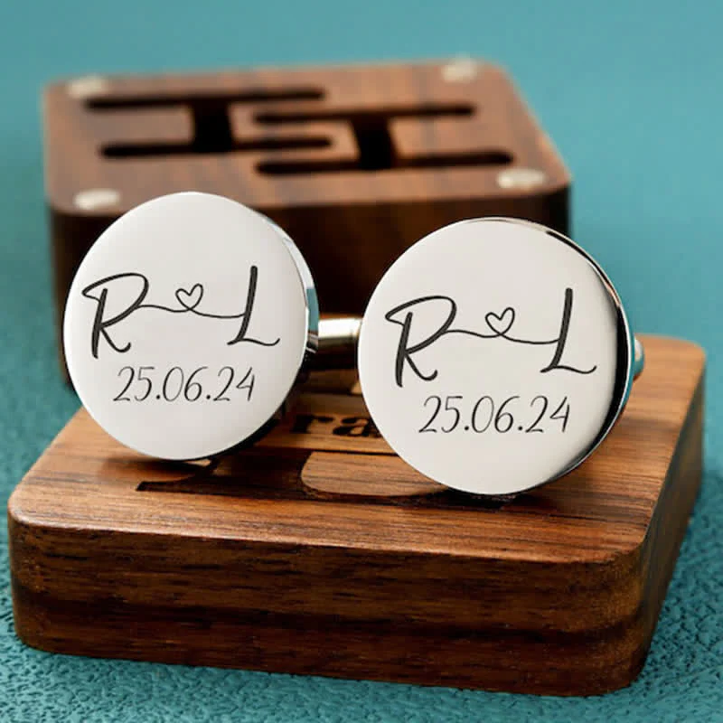 Men's Custom Engraving Box Surface Wedding Day Wooden Cufflinks Set - Image 7