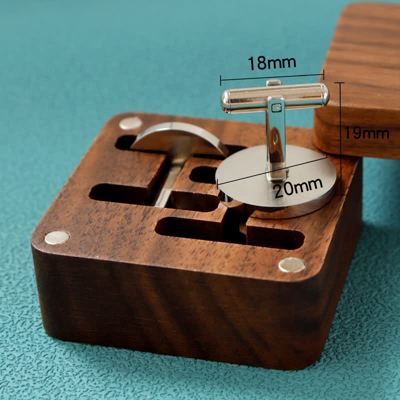 Men's Custom Engraving Box Surface Wedding Day Wooden Cufflinks Set - Image 9
