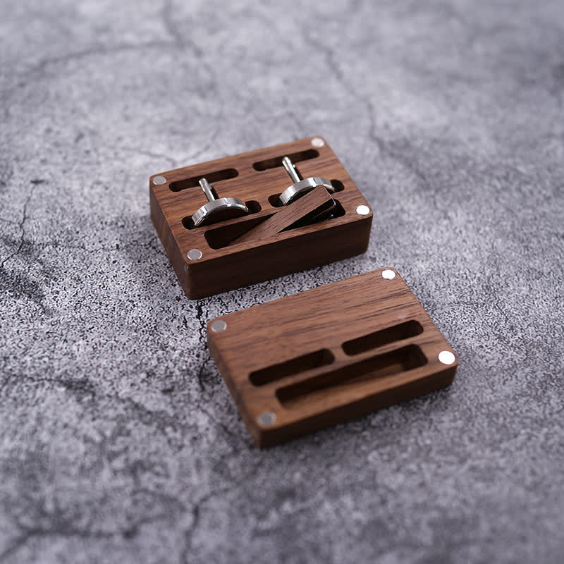 Men's Custom Engraving Box Surface Wedding Day Wooden Cufflinks Set - Image 6