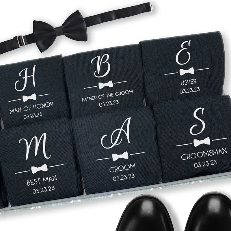 Men's Custom Name Black Groomsmen Wedding Crew Socks - Image 2