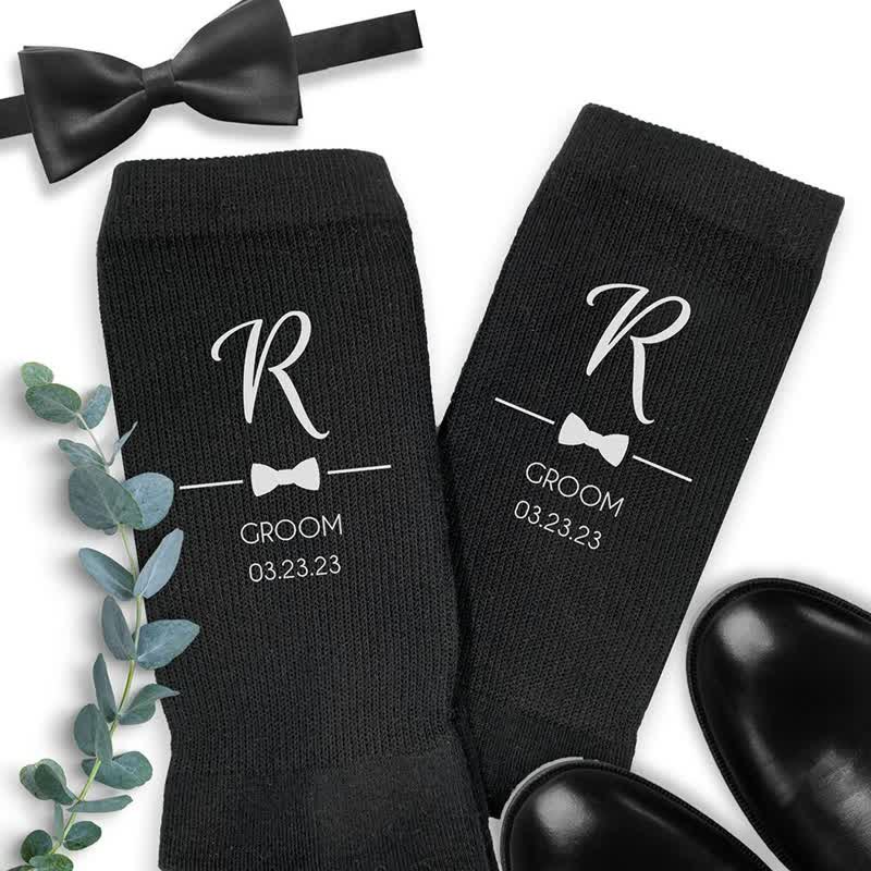 Men's Custom Name Black Groomsmen Wedding Crew Socks - Image 4