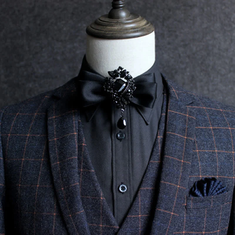 Men's Dangle Crystal Applique Ornament Bow Tie - Image 5