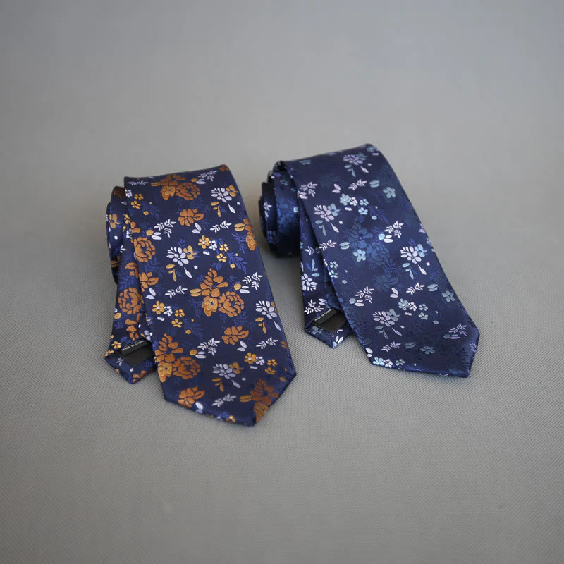 Men's Dark Background Colorful Flowers Polyester Necktie