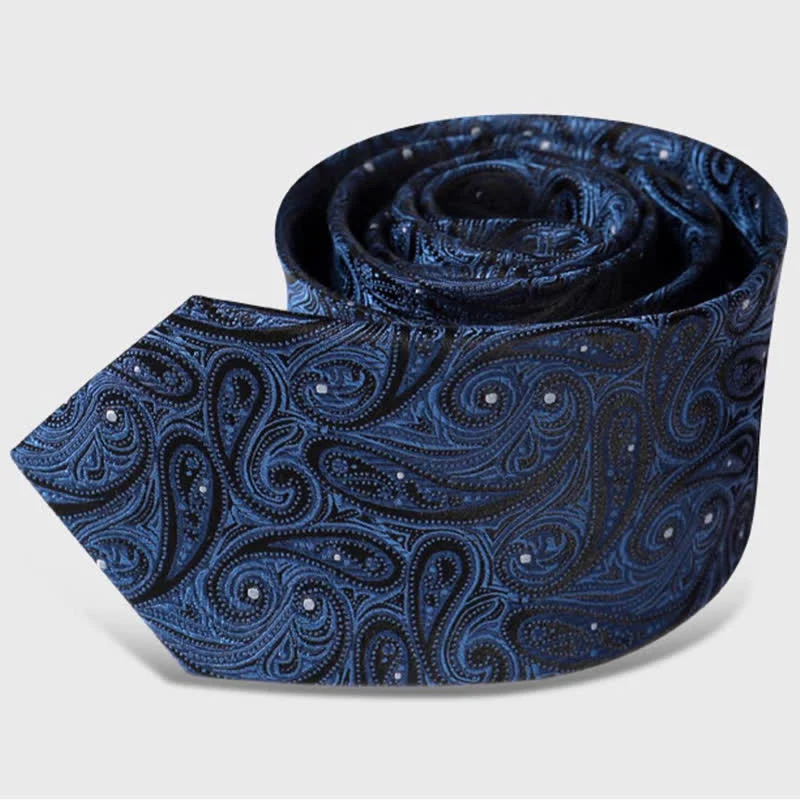 Men's Dark Blue & Black Shade Paisley Pure Silk Necktie - Image 5