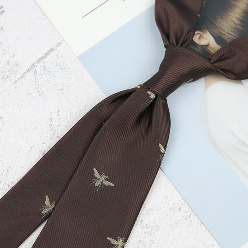 Men's Dark Brown Insect Vintage Pattern Necktie - Image 3