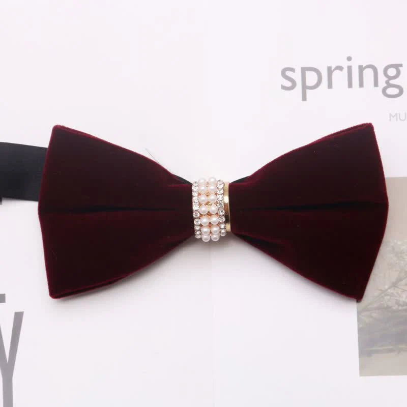 Men's Dark Burgundy Gold Silver Floral Metal Bow Tie - Image 2